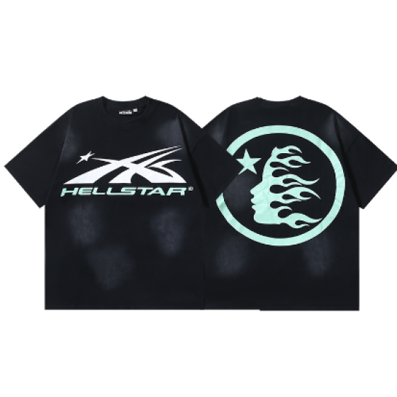 Hellstar Washed Retro Trendy Print Short-Sleeve T-Shirt